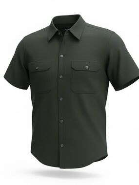 Kenneth Cole Short Sleeve Button-Down Shirt Slim Fit Black Size L